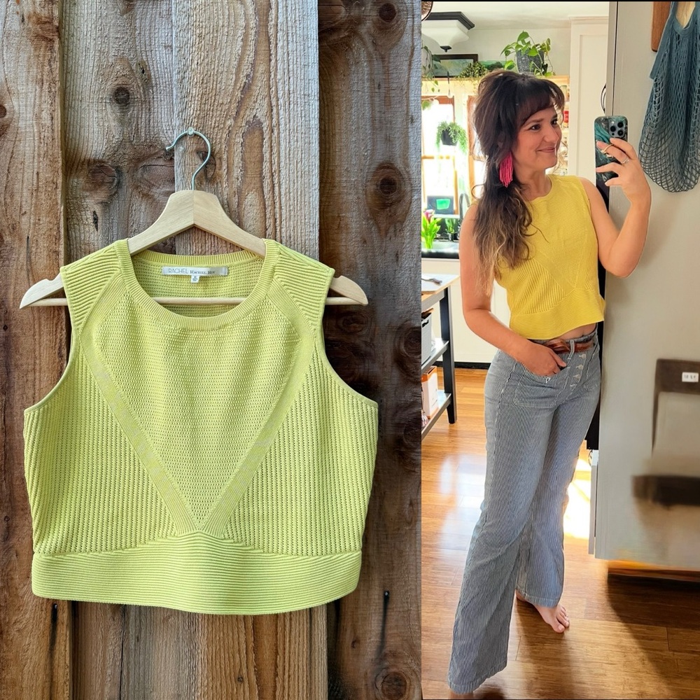 Chartreuse Lime Green Crochet Mesh Cropped Tank Top 🌿